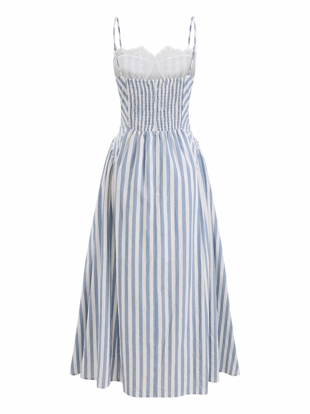 Commense Light Blue White Striped Cotton Lace Cami Maxi Dress Large NWT - Picture 3 of 10